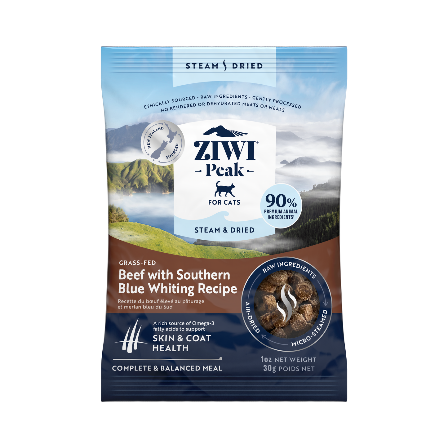 Steam & Dried Beef with Southern Blue Whiting Sample for cats 10 x 30g